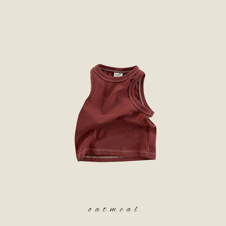 Oatmeal - Korean Children Fashion - #childrensboutique - Stitch Sleeveless Top - 4