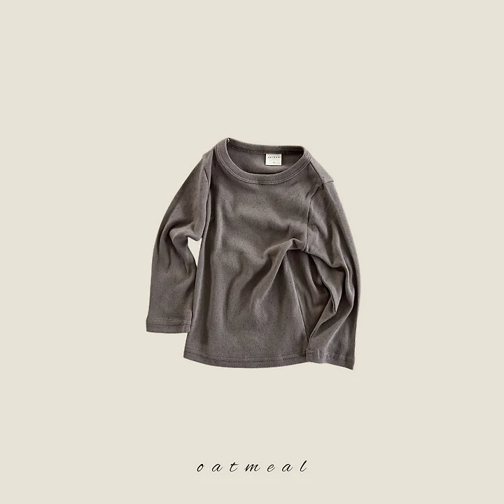 Oatmeal - Korean Children Fashion - #discoveringself - Eyelet Slim Tee - 3