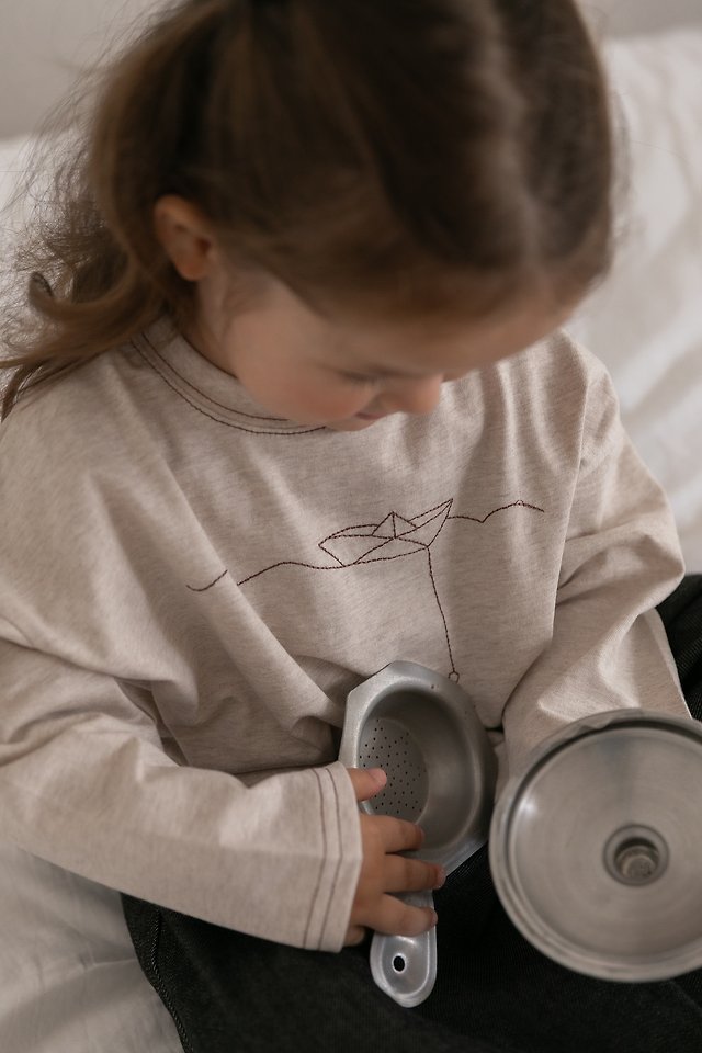 Oatmeal - Korean Children Fashion - #fashionkids - Boat Neck Round Tee - 5