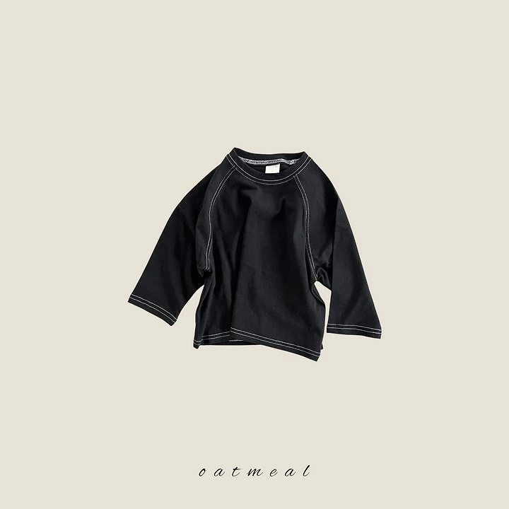 Oatmeal - Korean Children Fashion - #kidsshorts - Stitch Raglan Tee - 5