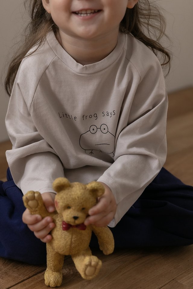 Oatmeal - Korean Children Fashion - #kidsstore - Frog Raglan Tee - 5