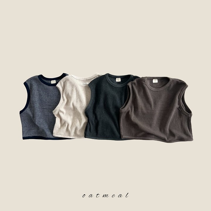 Oatmeal - Korean Children Fashion - #prettylittlegirls - Waffle Vest