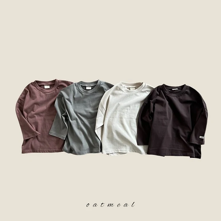 Oatmeal - Korean Children Fashion - #stylishchildhood - Latte Round Neck Tee
