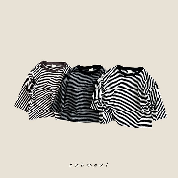 Oatmeal - Korean Children Fashion - #toddlerclothing - Pretzel Stripe Round Neck Tee