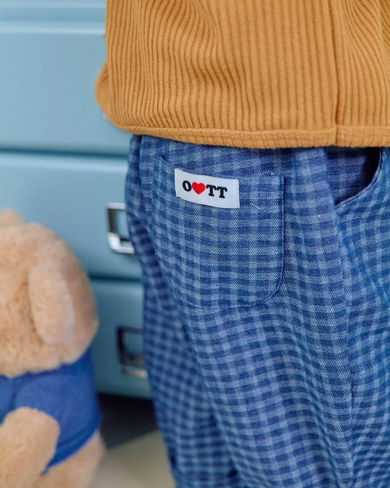Oott Bebe - Korean Baby Fashion - #babyboutique - Denim Check Pants - 9