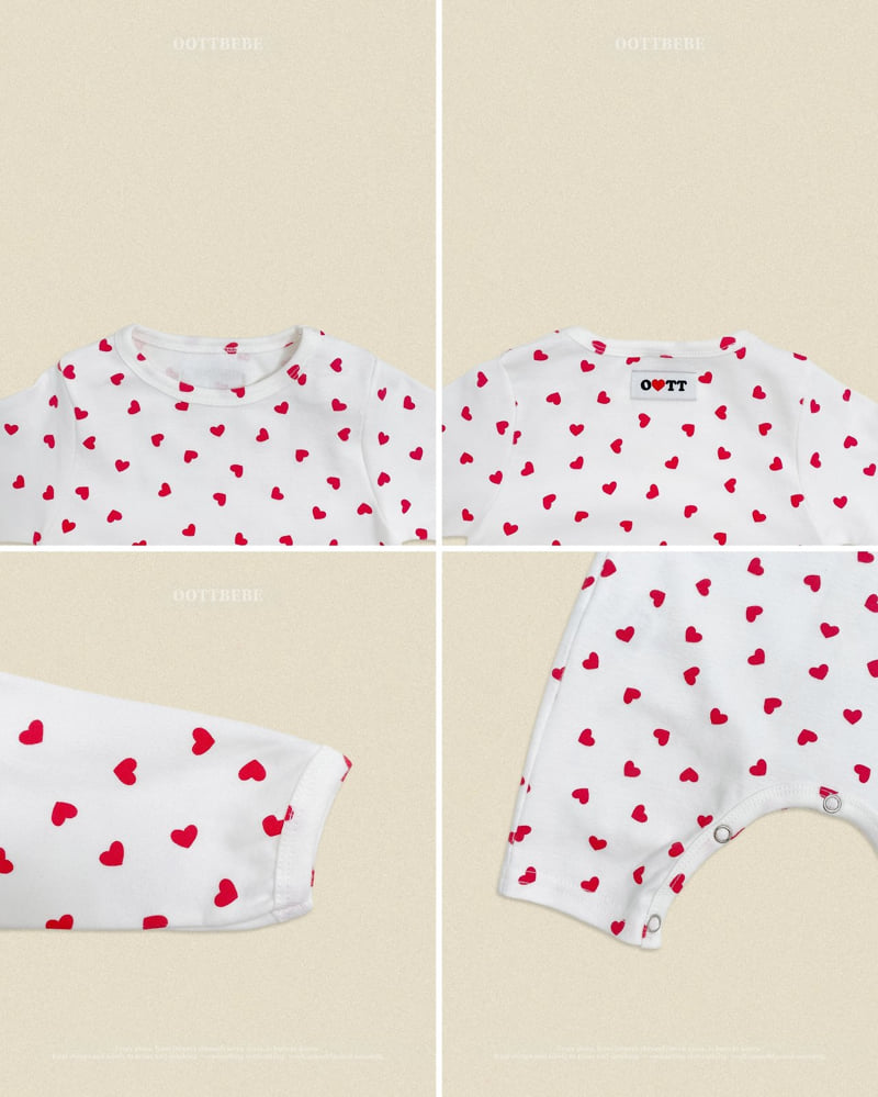 Oott Bebe - Korean Baby Fashion - #babygirlfashion - Petit Heart Full Bodysuit + Bonnet Set (Bebe) - 3