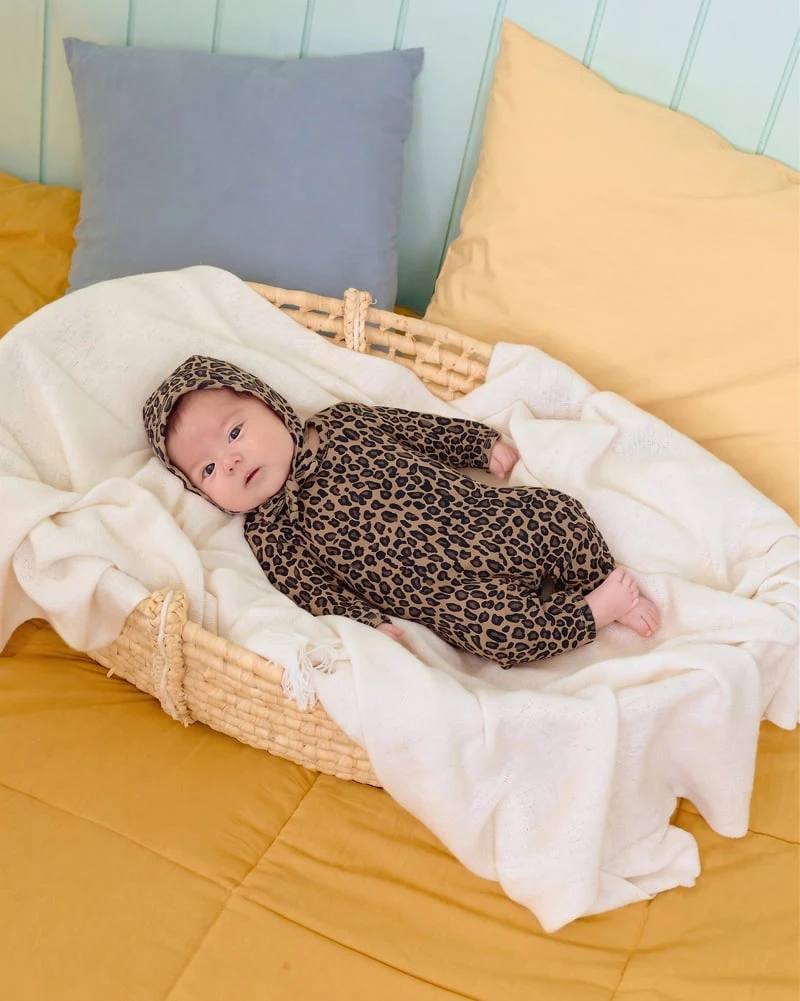 Oott Bebe - Korean Baby Fashion - #babylifestyle - Little Leopard Full Bodysuit + Bonnet Set (Bebe) - 8