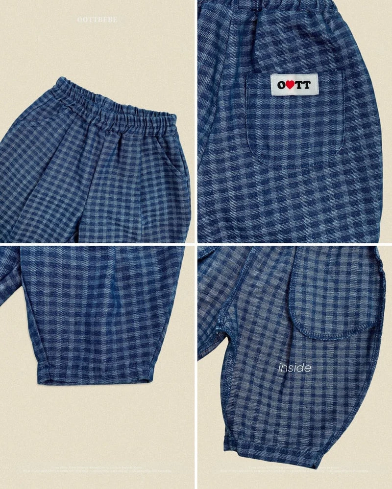 Oott Bebe - Korean Baby Fashion - #babyootd - Denim Check Pants - 3