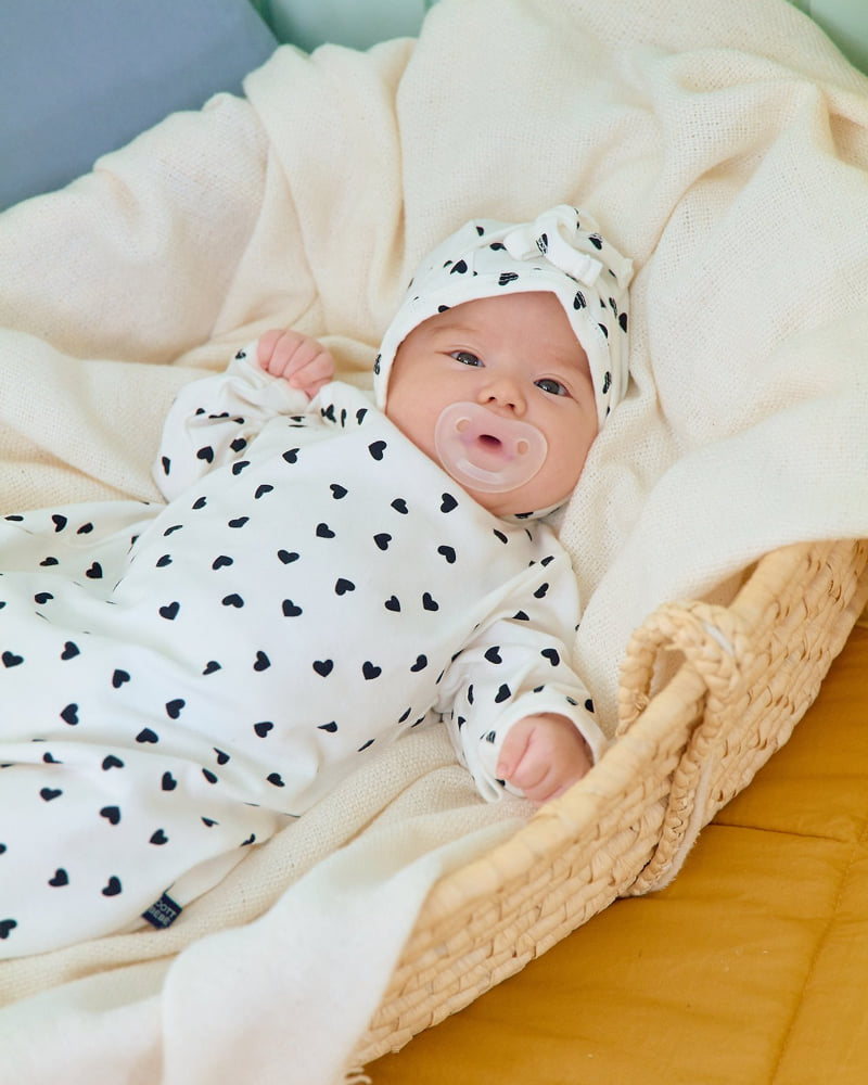 Oott Bebe - Korean Baby Fashion - #babyootd - Petit Heart Full Bodysuit + Bonnet Set (Bebe) - 6