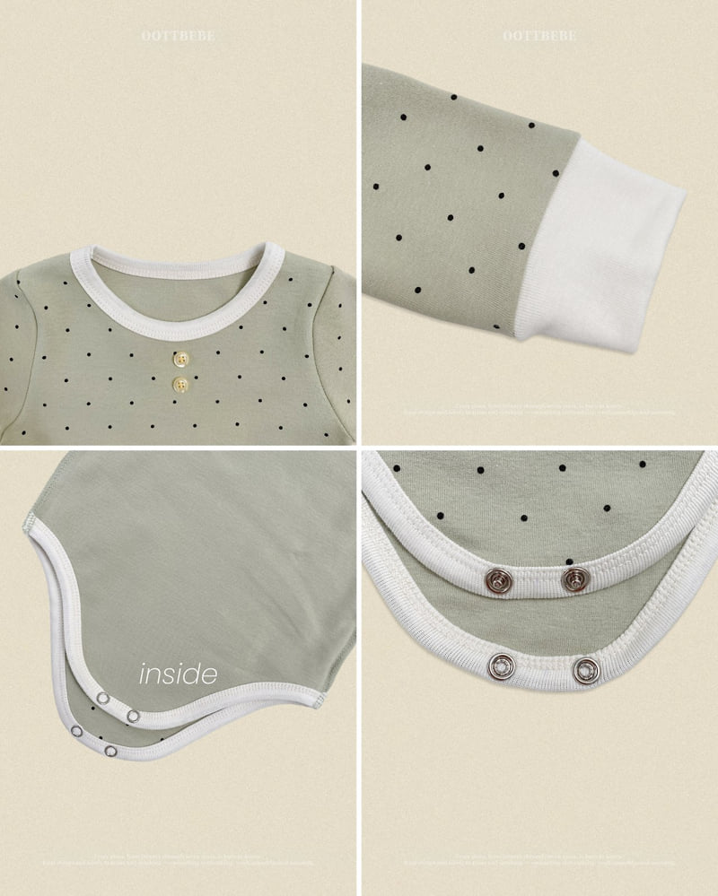 Oott Bebe - Korean Baby Fashion - #babyoutfit - Chou Chou Dot Bodysuit (Bebe) - 3