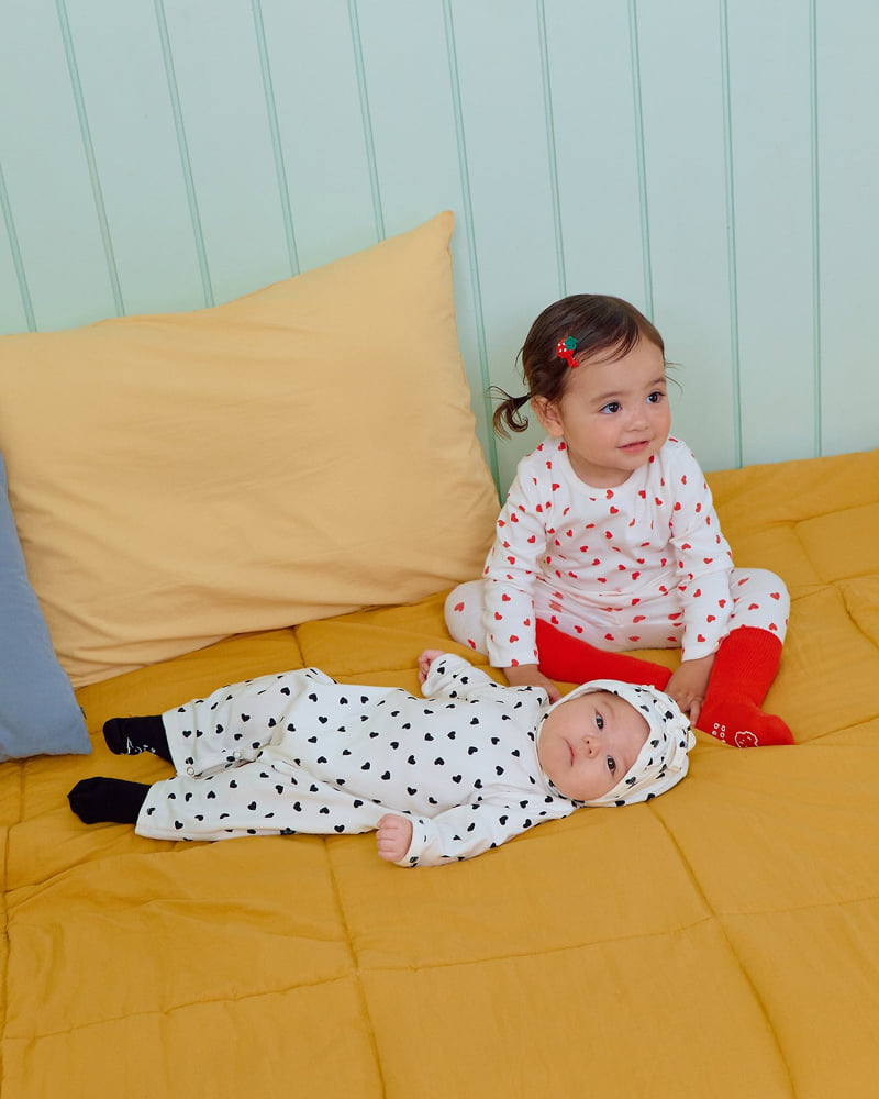 Oott Bebe - Korean Baby Fashion - #babyoutfit - Petit Heart Full Bodysuit + Bonnet Set (Bebe) - 8