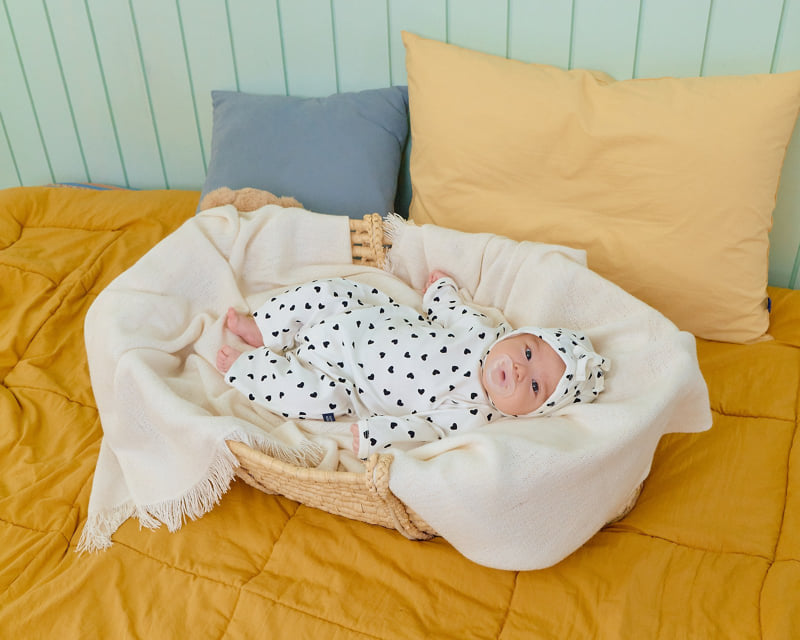 Oott Bebe - Korean Baby Fashion - #onlinebabyboutique - Petit Heart Full Bodysuit + Bonnet Set (Bebe) - 10