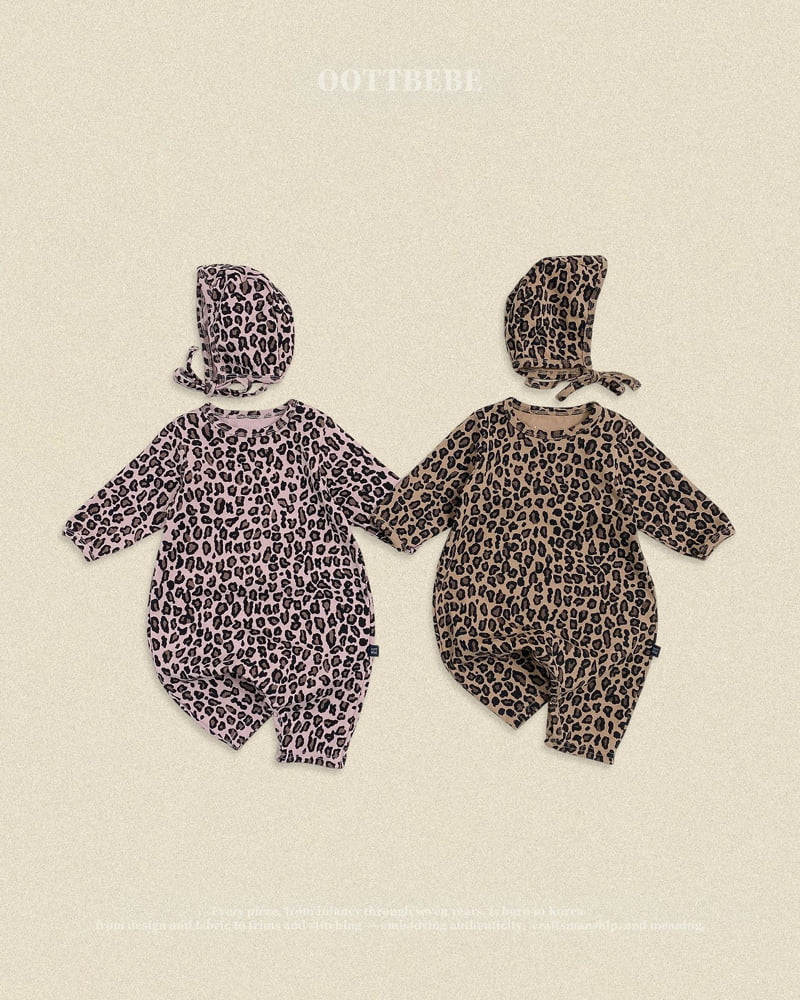 Oott Bebe - Korean Baby Fashion - #smilingbaby - Little Leopard Full Bodysuit + Bonnet Set (Bebe)