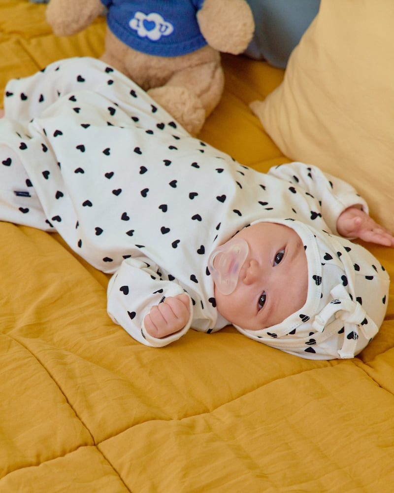 Oott Bebe - Korean Baby Fashion - #smilingbaby - Petit Heart Full Bodysuit + Bonnet Set (Bebe) - 12