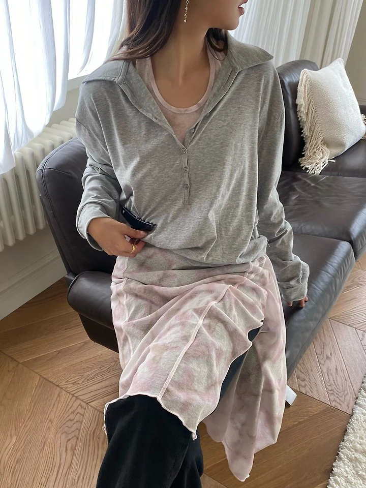 Ouppt - Korean Women Fashion - #momslook - Joanna Button Collar Tee - 10