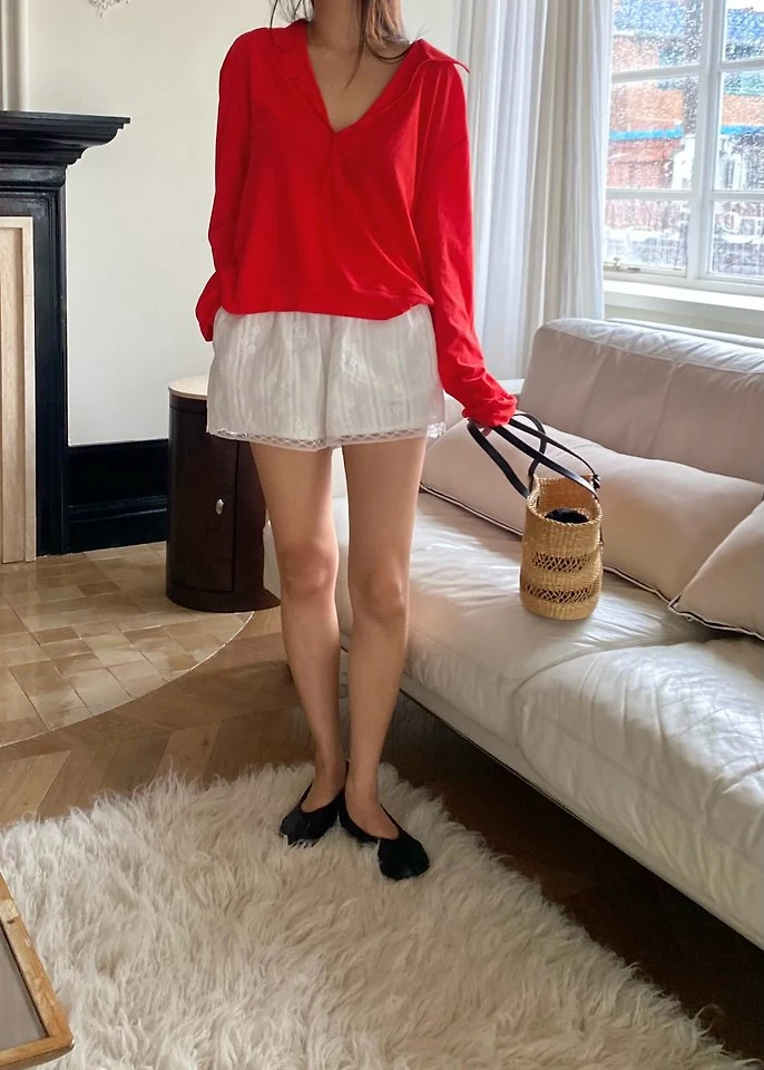 Ouppt - Korean Women Fashion - #momslook - Joanna Button Collar Tee - 7