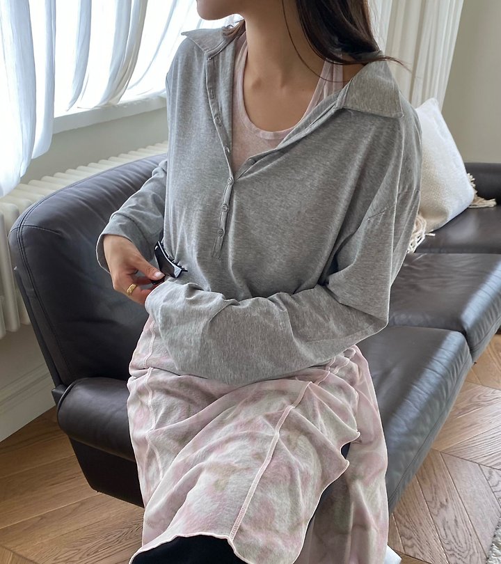 Ouppt - Korean Women Fashion - #momslook - Joanna Button Collar Tee - 9