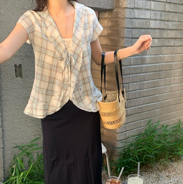 Ouppt - Korean Women Fashion - #momslook - Monet Check Blouse - 2