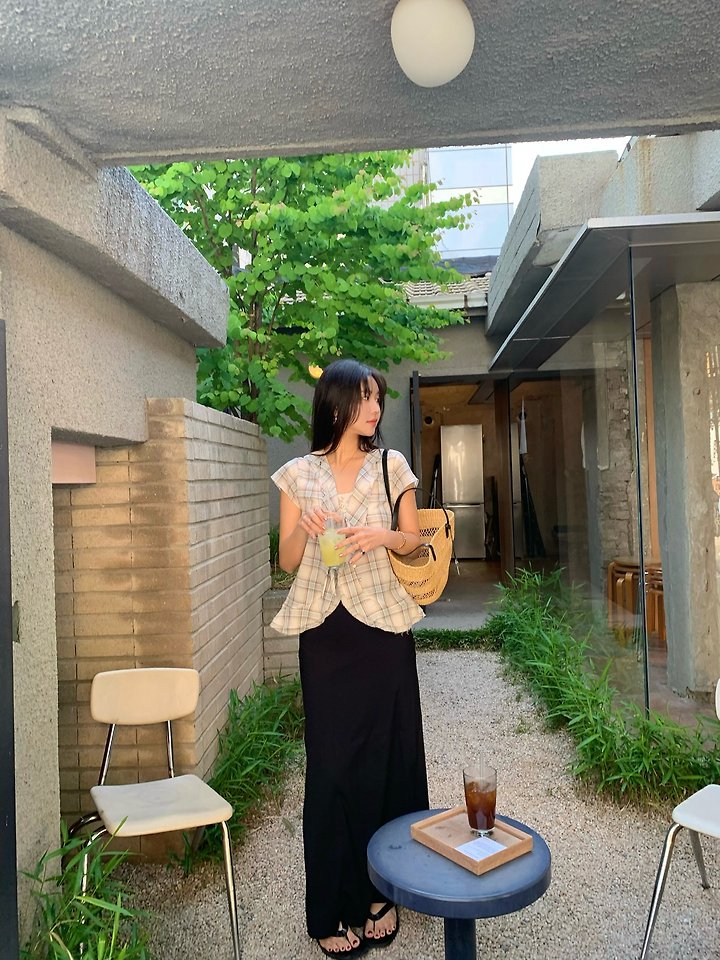 Ouppt - Korean Women Fashion - #momslook - Monet Check Blouse - 6