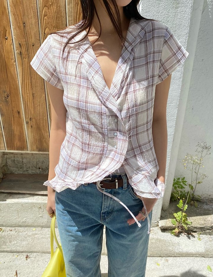 Ouppt - Korean Women Fashion - #momslook - Monet Check Blouse - 7