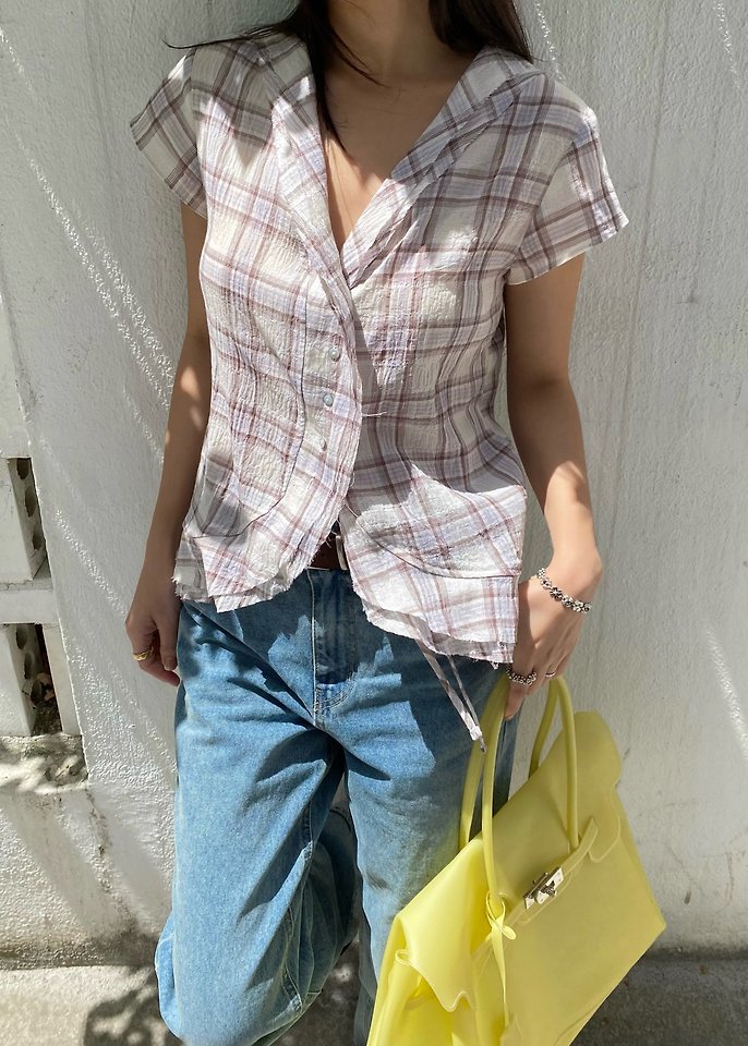 Ouppt - Korean Women Fashion - #pursuepretty - Monet Check Blouse - 12
