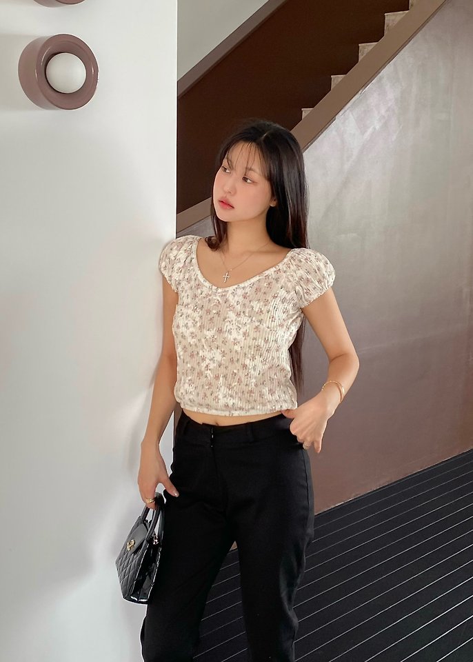 Ouppt - Korean Women Fashion - #romanticstyle - Whale Flower Tee - 7