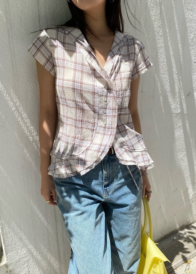 Ouppt - Korean Women Fashion - #vintagekidsstyle - Monet Check Blouse - 11