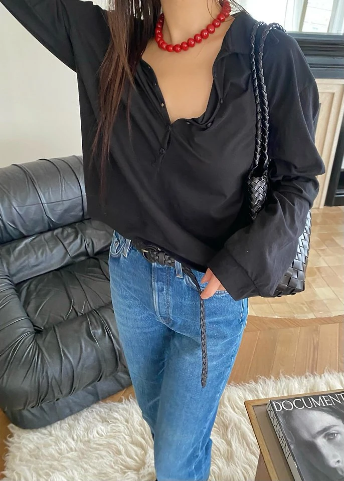Ouppt - Korean Women Fashion - #womensfashion - Joanna Button Collar Tee - 2