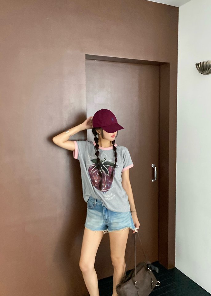 Ouppt - Korean Women Fashion - #momslook - Strawberry Tee - 4