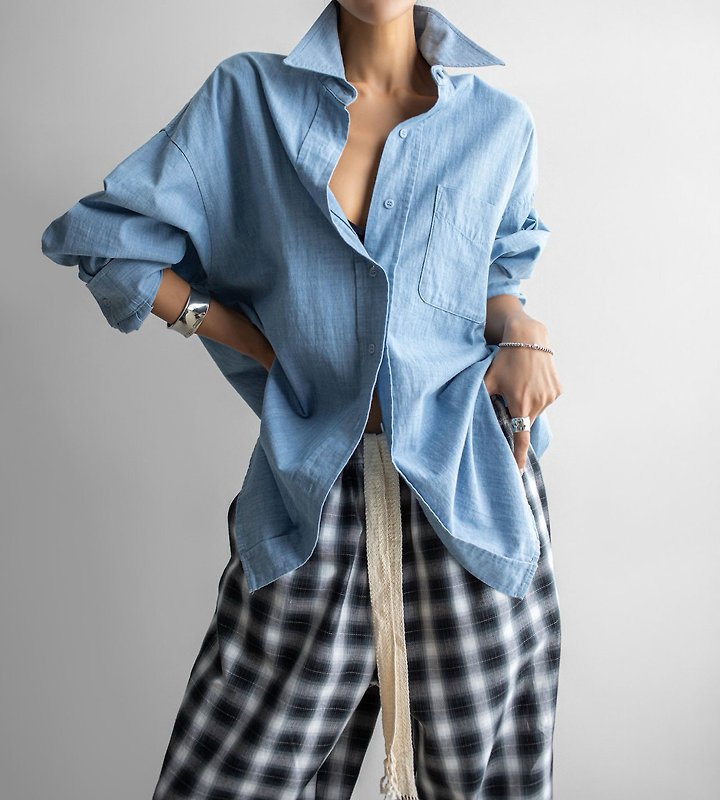 Paper Moon - Korean Women Fashion - #momslook - Soft Linen Oversized Button-Down Shirt