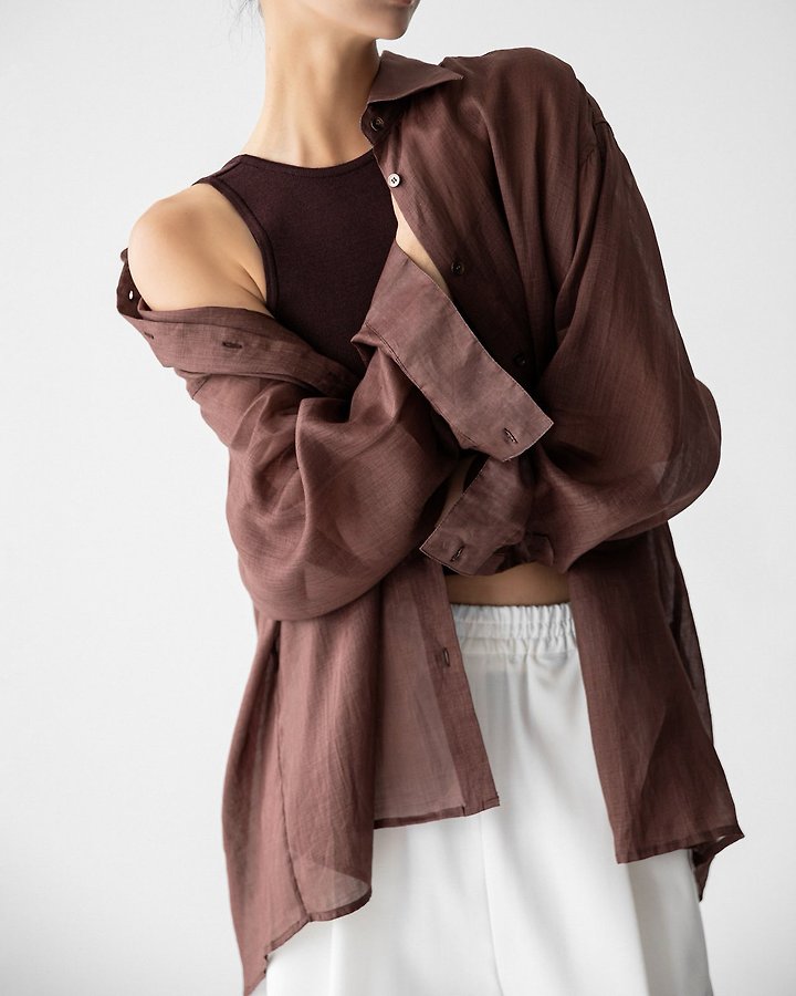 Paper Moon - Korean Women Fashion - #momslook - Vivid Oversized Linen Button-Down Shirt - 3