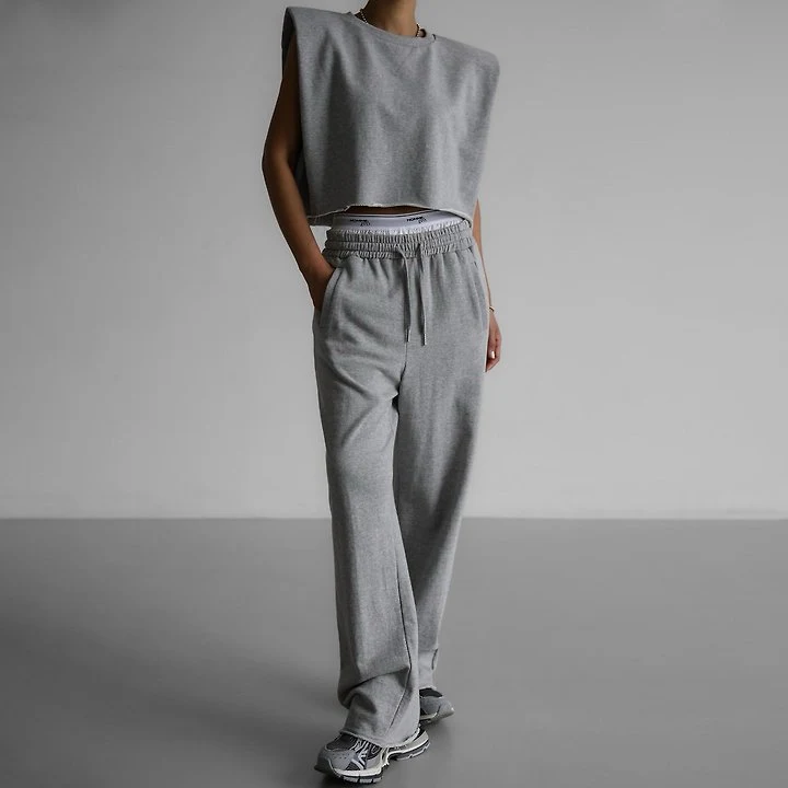 Paper Moon - Korean Women Fashion - #momslook - Cut-Detail Wide Sweat Trousers - 2