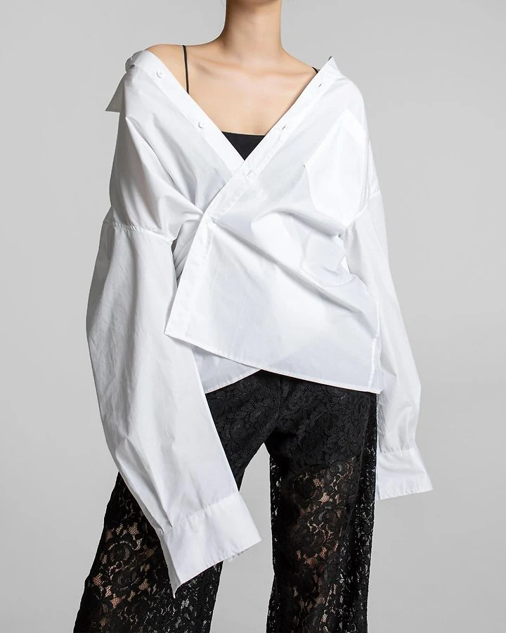 Paper Moon - Korean Women Fashion - #momslook - Oversized Wrap Draped Shirt