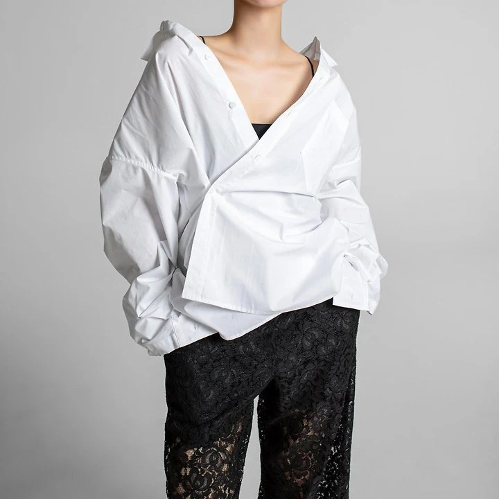 Paper Moon - Korean Women Fashion - #momslook - Oversized Wrap Draped Shirt - 5