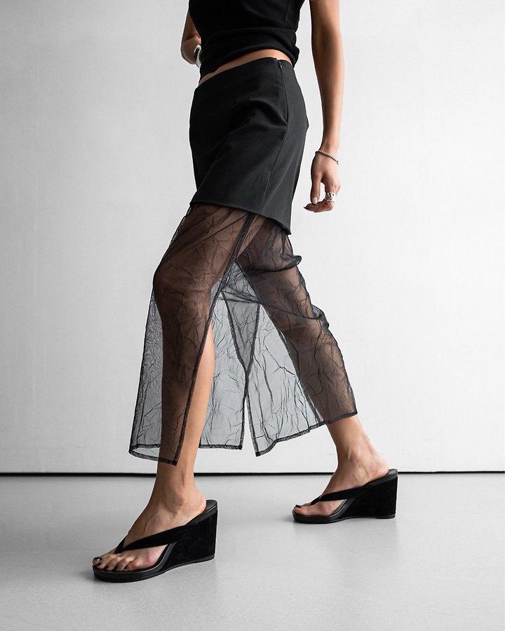Paper Moon - Korean Women Fashion - #momslook - Mesh Panel Slit Pencil Skirt - 6
