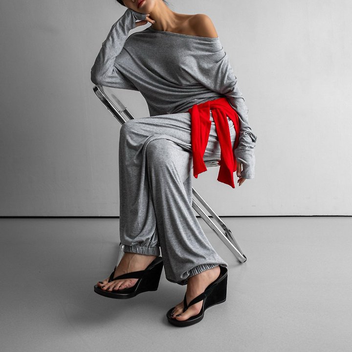 Paper Moon - Korean Women Fashion - #momslook - Draped Off-Shoulder Keyhole Top - 6
