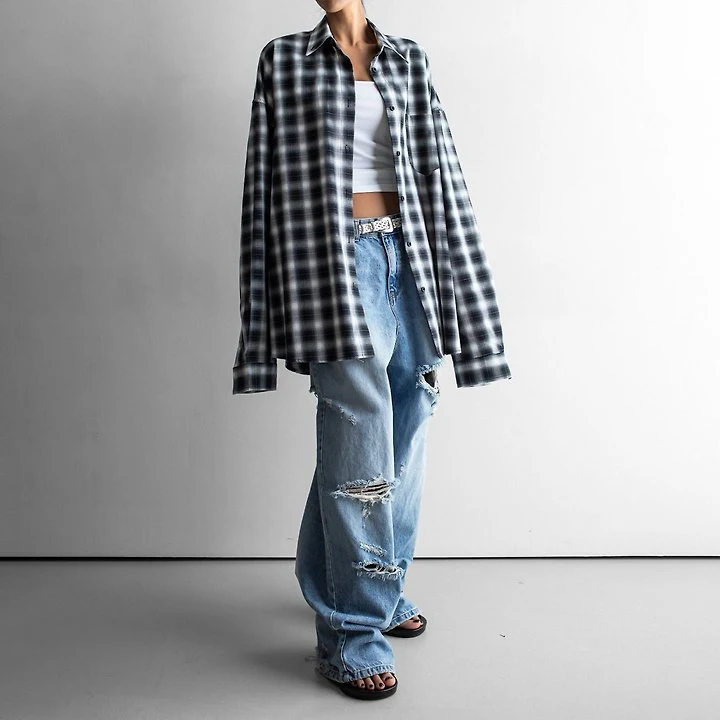 Paper Moon - Korean Women Fashion - #momslook - Everyday Oversized Plaid Check Shirt - 3