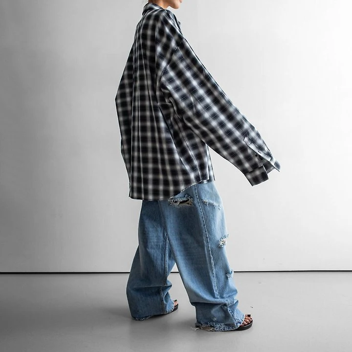 Paper Moon - Korean Women Fashion - #momslook - Everyday Oversized Plaid Check Shirt - 4