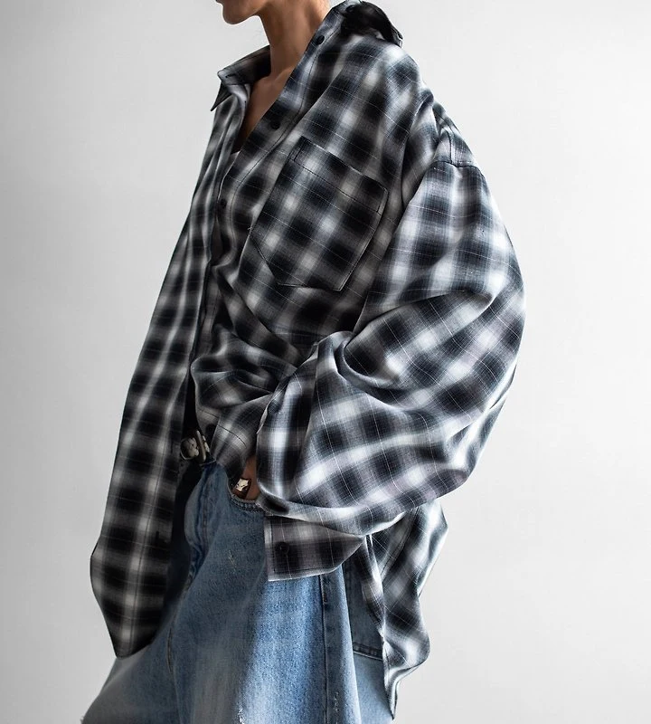 Paper Moon - Korean Women Fashion - #momslook - Everyday Oversized Plaid Check Shirt - 5
