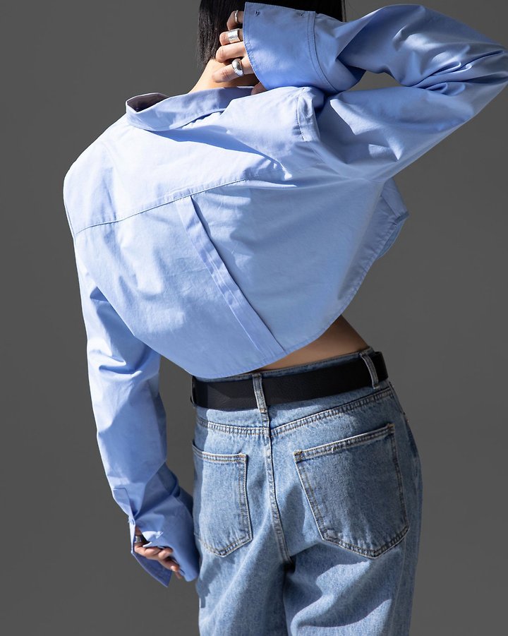 Paper Moon - Korean Women Fashion - #momslook - Classic Shoulder-Pad Cropped Button-Down Shirt