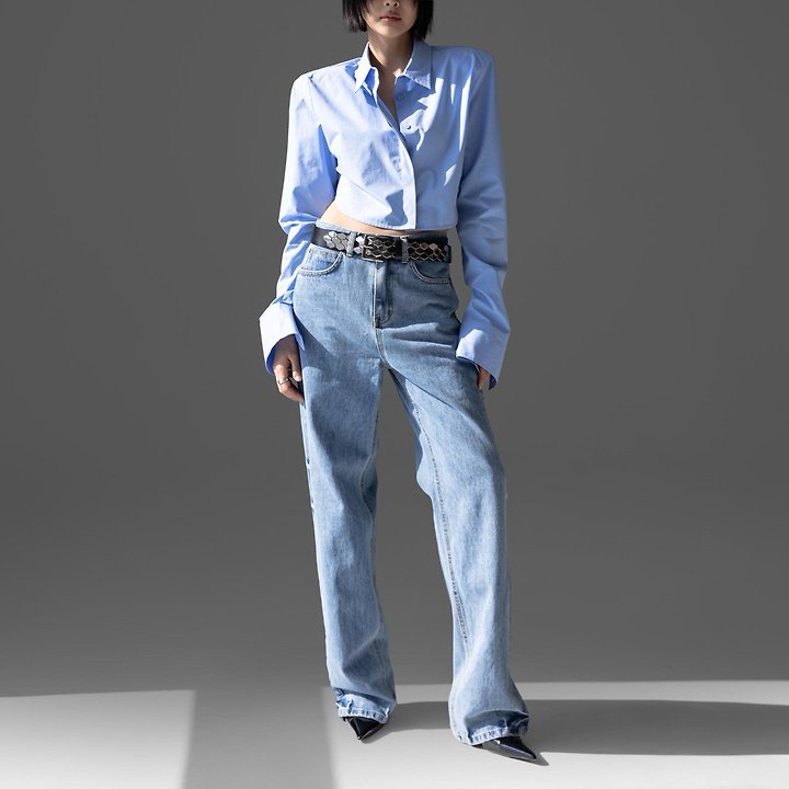 Paper Moon - Korean Women Fashion - #momslook - Classic Shoulder-Pad Cropped Button-Down Shirt - 2