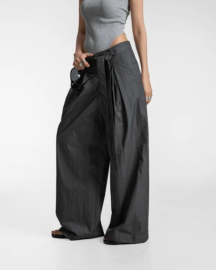 Paper Moon - Korean Women Fashion - #momslook - Double-Pleated Belted Wide Trousers - 5