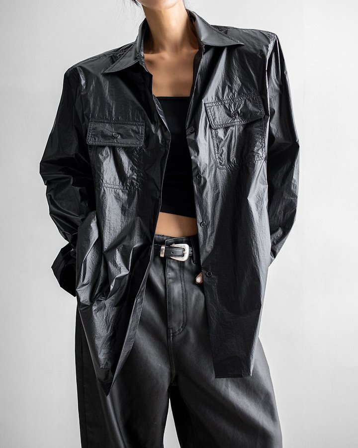 Paper Moon - Korean Women Fashion - #momslook - Nylon Summer Utility Pocket Shirt