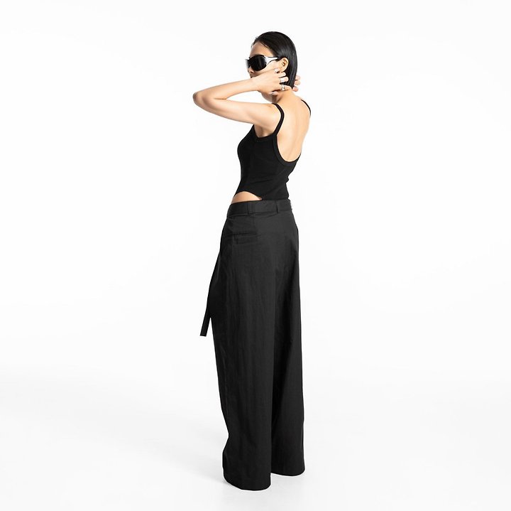 Paper Moon - Korean Women Fashion - #womensfashion - Double-Pleated Belted Wide Trousers - 4