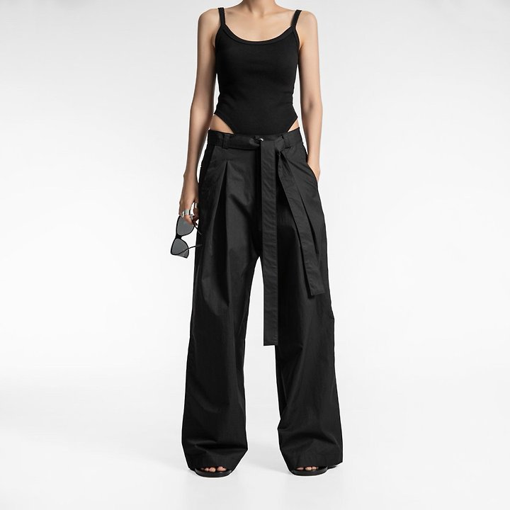 Paper Moon - Korean Women Fashion - #momslook - Double-Pleated Belted Wide Trousers - 6