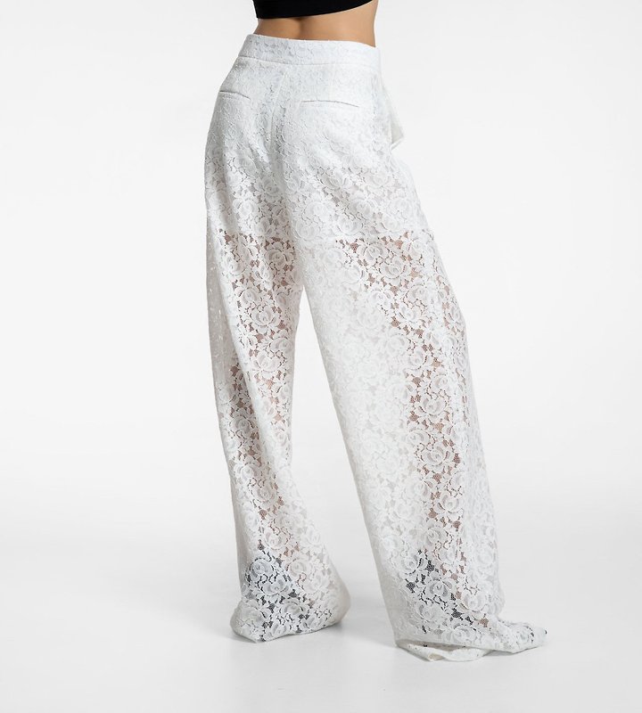 Paper Moon - Korean Women Fashion - #momslook - Classic Floral Lace Wide Pants - 3