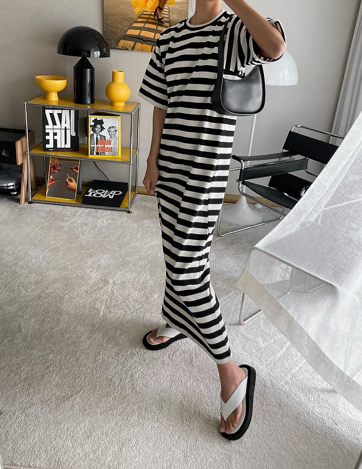 Paper Moon - Korean Women Fashion - #momslook - Striped Ribbed Maxi One-piece - 2