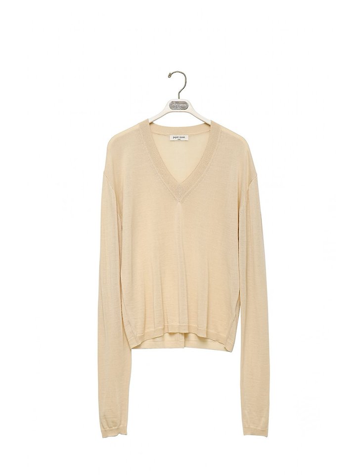 Paper Moon - Korean Women Fashion - #momslook - Wool-Silk Deep V-Neck Long Sleeve Knit Top - 6
