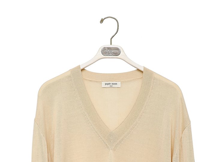 Paper Moon - Korean Women Fashion - #momslook - Wool-Silk Deep V-Neck Long Sleeve Knit Top - 8