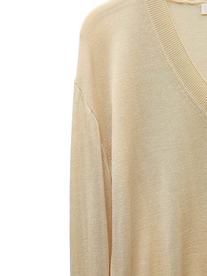Paper Moon - Korean Women Fashion - #momslook - Wool-Silk Deep V-Neck Long Sleeve Knit Top - 9